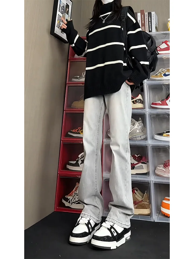 

Мужские джинсы с высокой талией, прямые, слегка расклешенные, с подкладкой, в американском стиле High Street, Cleanfit