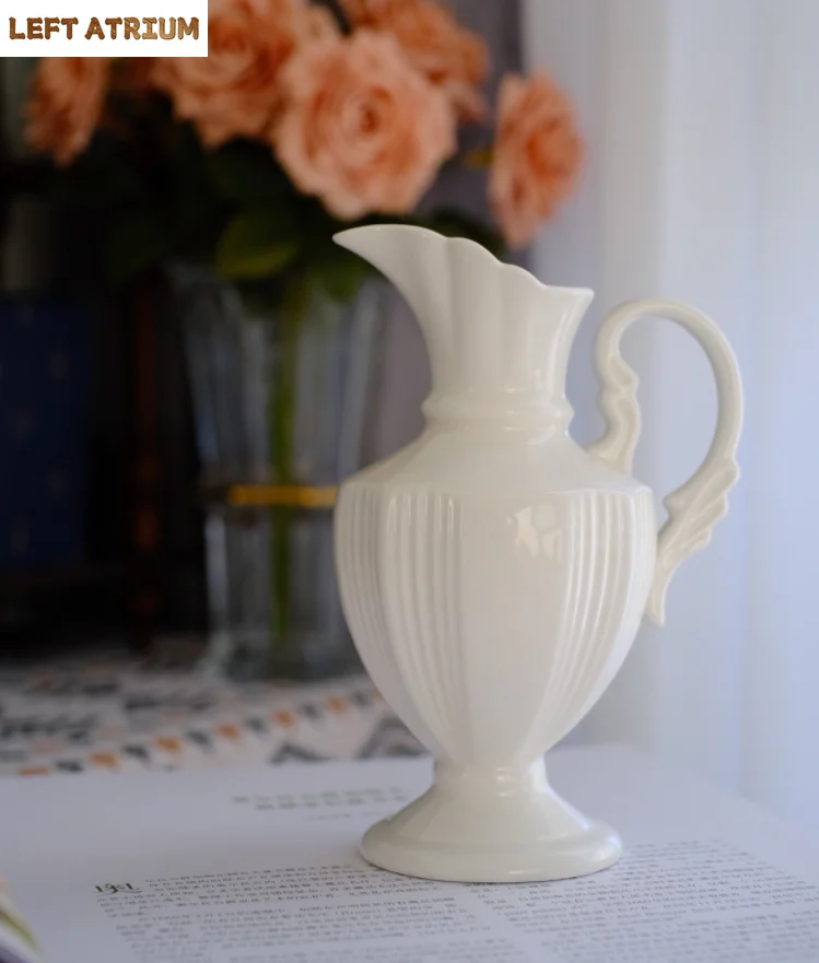 

Креативная настольная ваза в стиле кантри, винтажный белый кувшин, ваза для полива сада, керамический чайник, ваза для цветов, горшок, домашний декор, поделки