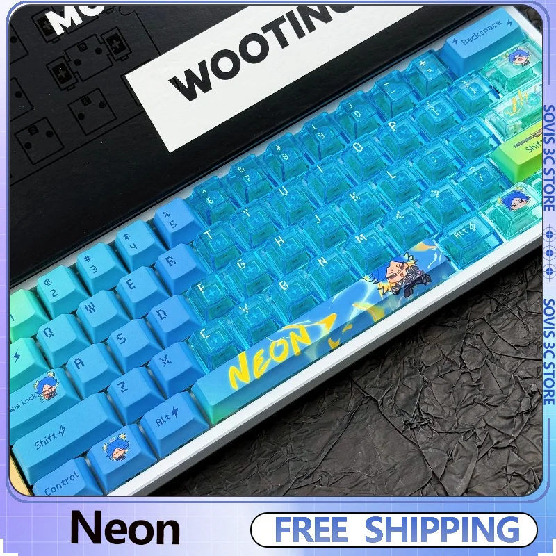 

Набор колпачков Valorant Neon Pbt Sub Cherry Profile, прозрачные колпачки для клавиш из ПК, индивидуальные колпачки для клавиш в стиле аниме, аксессуары для механической клавиатуры