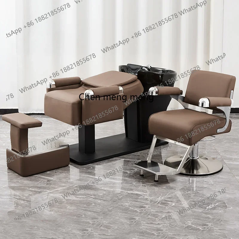 Hot sales Hair salon flush bed ceramic basin shampoo bed semi-reclining silicone headrest beauty bed