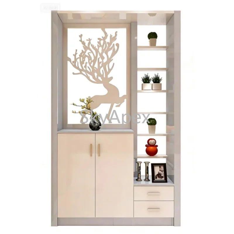 Gabinete de zapatos con partición de entrada moderna lacado en blanco, pantalla decorativa para vestíbulo, gabinete para sala de estar, antiarañazos, elegante, fácil de limpiar