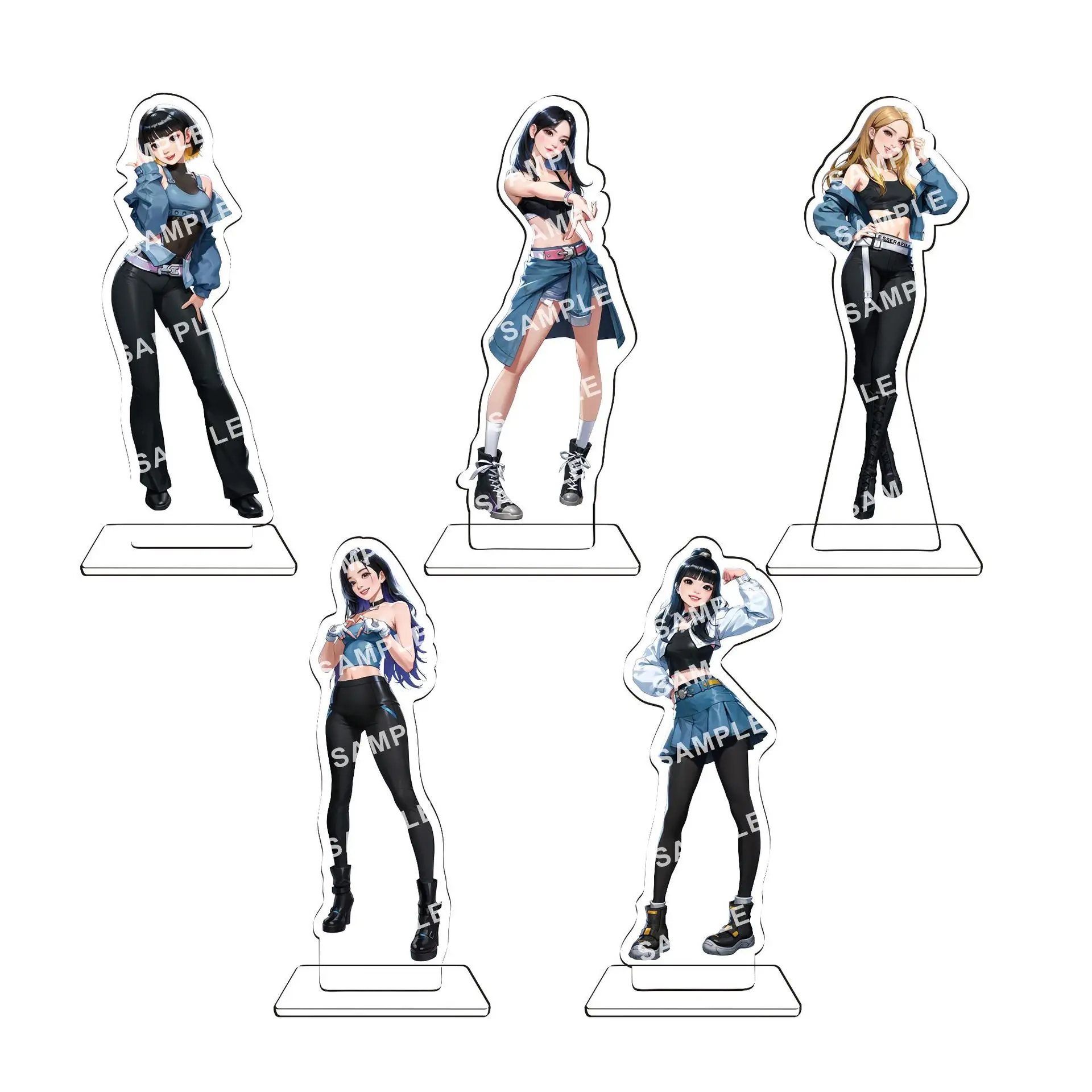 Lesseraf Girls Group K-pop 5 Member Standee Merch Night Stage Name Antifragile Stand Model Plate Decoration Desk Figure Display
