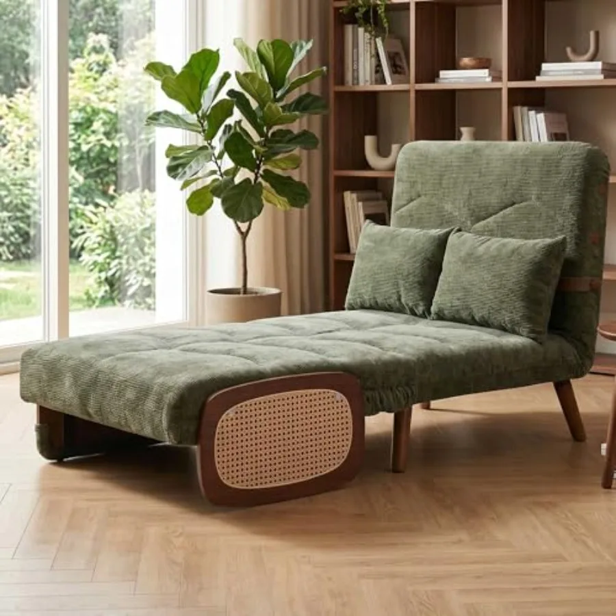 

Mid-Century Modern Sleeper Chair for Adults, 43.3" Oversized Chair Bed, 77" Extra-Long Convertible Lounge with Artisanal Rattan