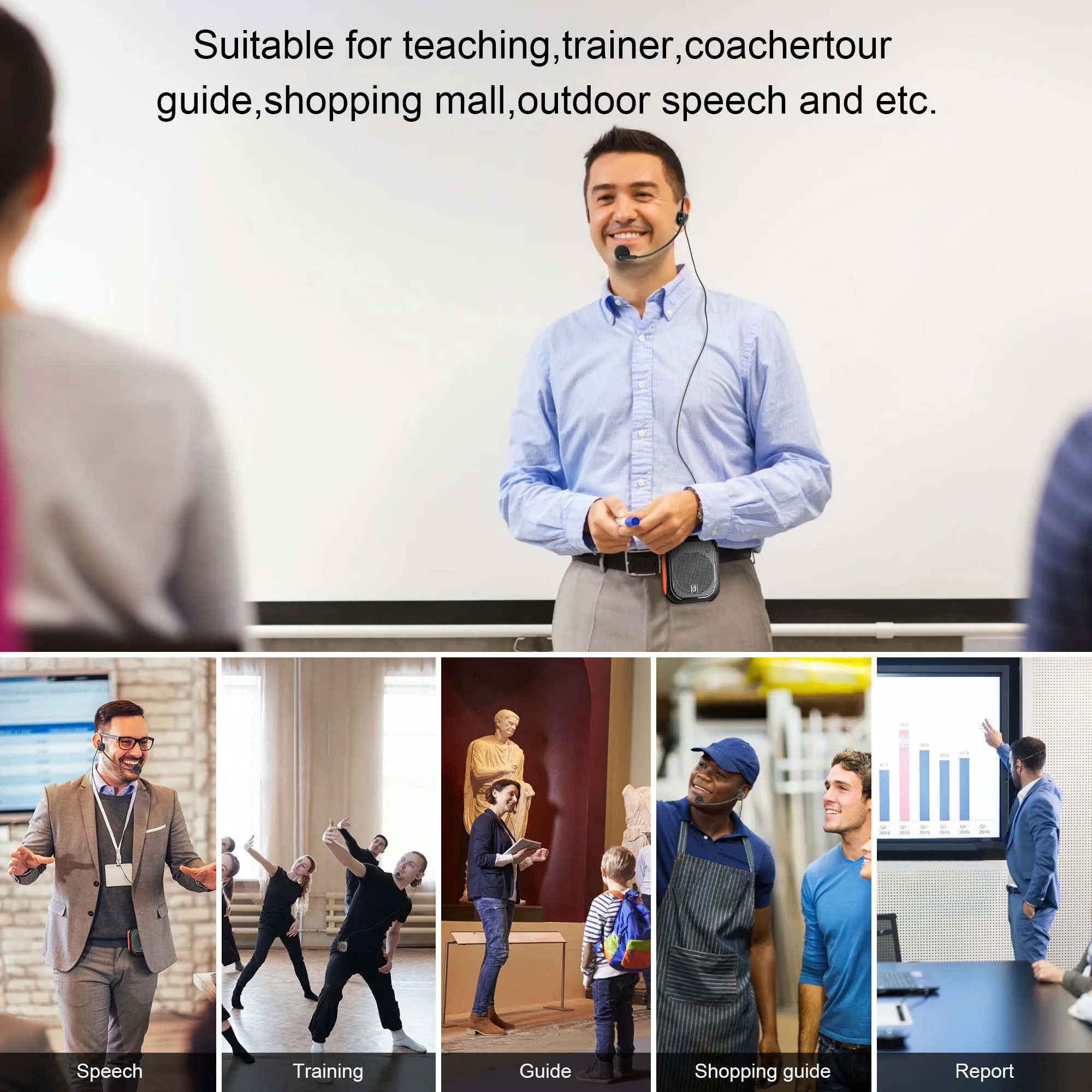 FanFun 음성 증폭기 교사를위한 마이크 디스플레이 스피커가있는 휴대용 개인 음성 스피커 음성 투어 가이드