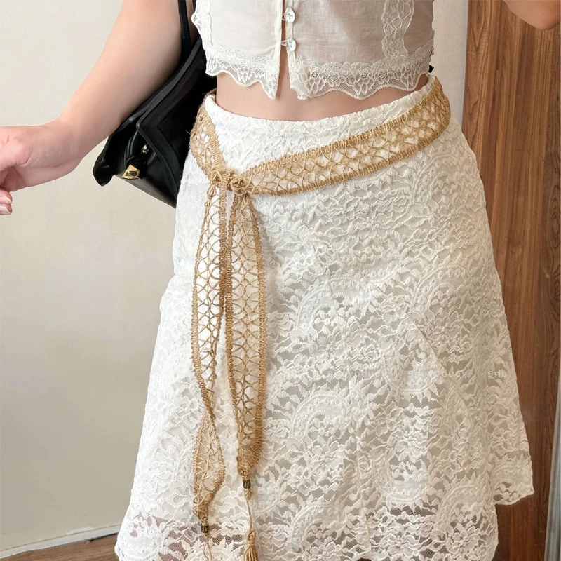 2Pcs Women Waistband Belt Thin Belt Simple Decoration Tie with Dress Long Waist Rope Bohemian Vintage Dresses String Waist Chain