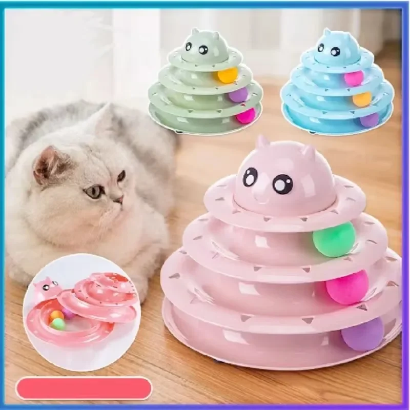 Cat Toy Tower Turntable Roller Balls, Interactive Intelligence Training Track Puzzle, Funny Games Accessories, 4 Levels