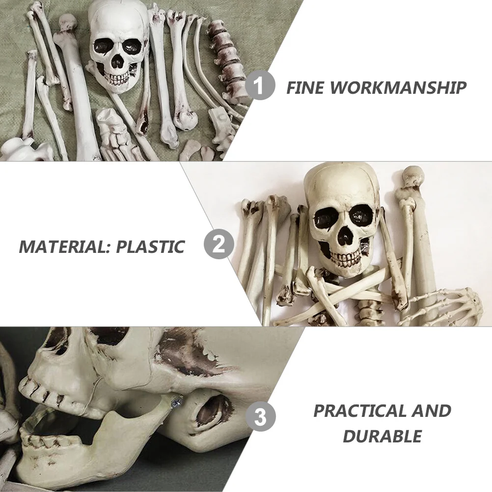 Halloween Bones Decoration Movable Fake Skull Scary Plastic Horror Props for Haunted Party Graveyard Theme