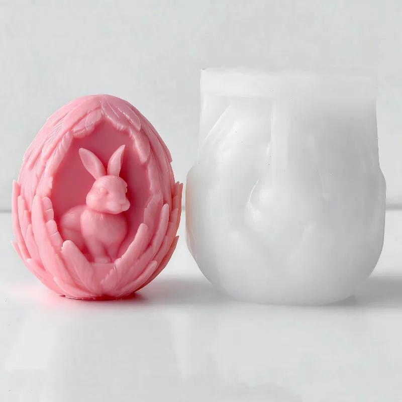 3D Relief Osterei Kaninchen Silikon Kerze Form DIY handgemachte Aromatherapie Kerze Gips Zement Handwerk Form Ostern Geschenk machen
