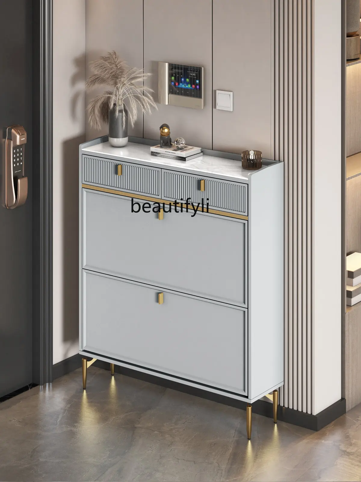 Cream Style Ultra-Thin Tilting Shoe Cabinet Home Doorway Light Luxury Drawer Entrance Door Rear Storage Cabinet furniture