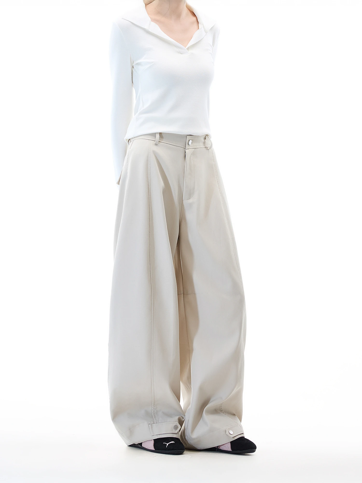 

Свободные прямые повседневные брюки для женщин, осенне-зимняя новинка, винтажные рабочие брюки, модные брюки-кюлоты, повседневные брюки