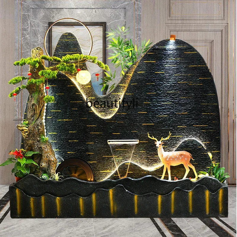 Water Curtain Wall Flowing Water Office Entrance Decoration Hotel Villa Fountain Fengshui Wheel Fish Pond Landscaping