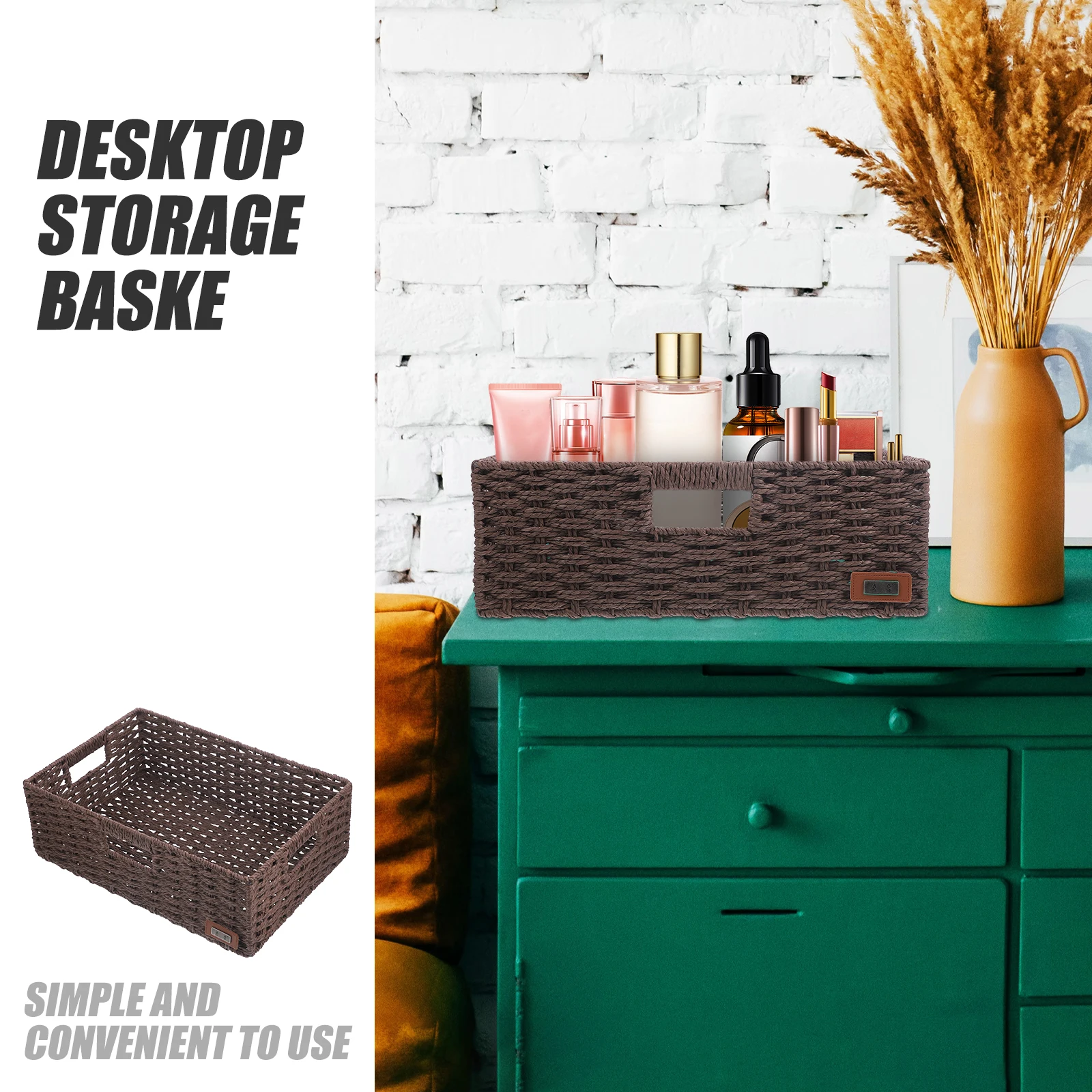 

Rattan Storage Basket Woven Baskets Cube Bin Container Small White Handwoven Organizing Home Office Decorative Multi Functional