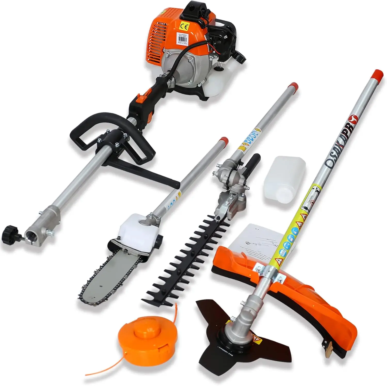 4 In 1 Multi-Functional Trimming Tool, 52Cc 2-Cycle Garden Tool System With Gas Pole Saw, Hedge Trimmer, Grass Trimmer, And