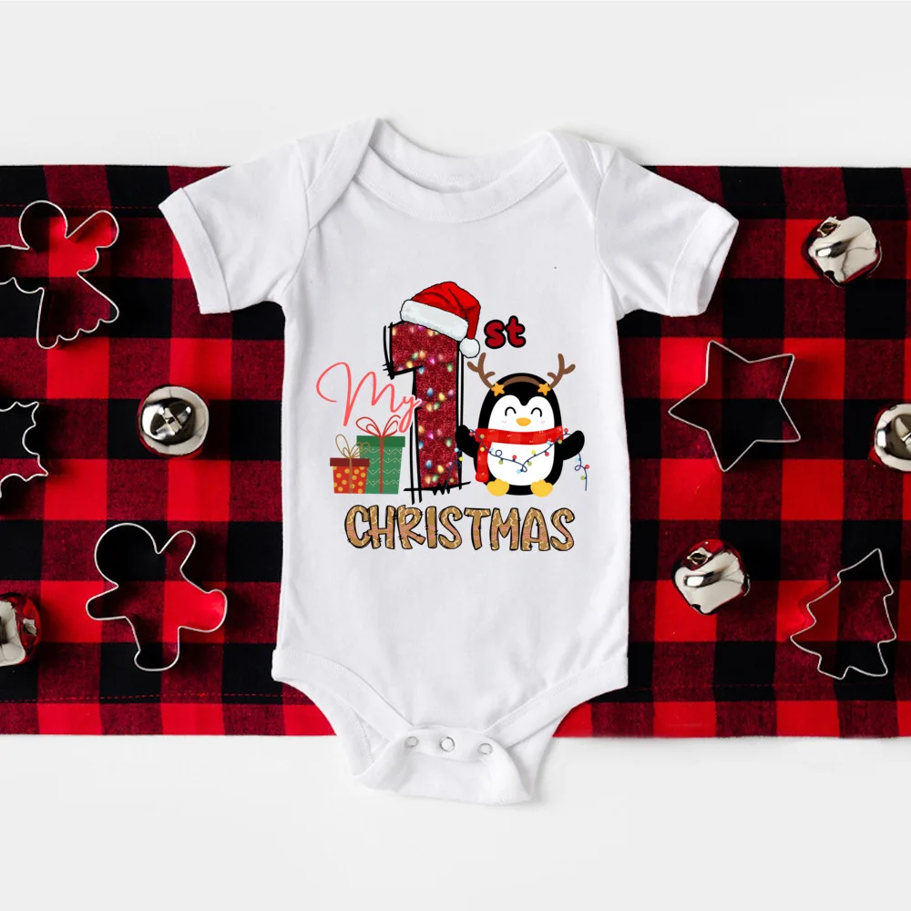 My First Christmas Print Baby Romper, Body de manga corta para recién nacido, traje infantil para fiesta de Navidad, ropa de vacaciones para niños y