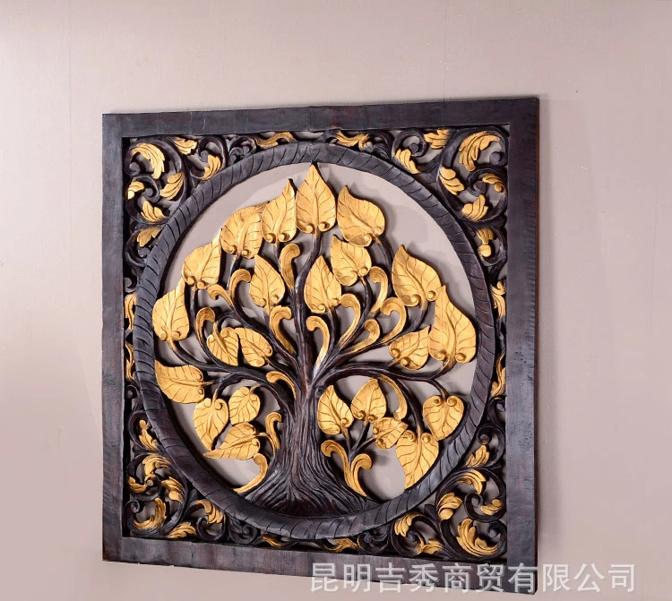 Thailand Carved Pendant Southeast Asian Solid Wood Hollow Carved Home Wall Decorations Pendant 4872