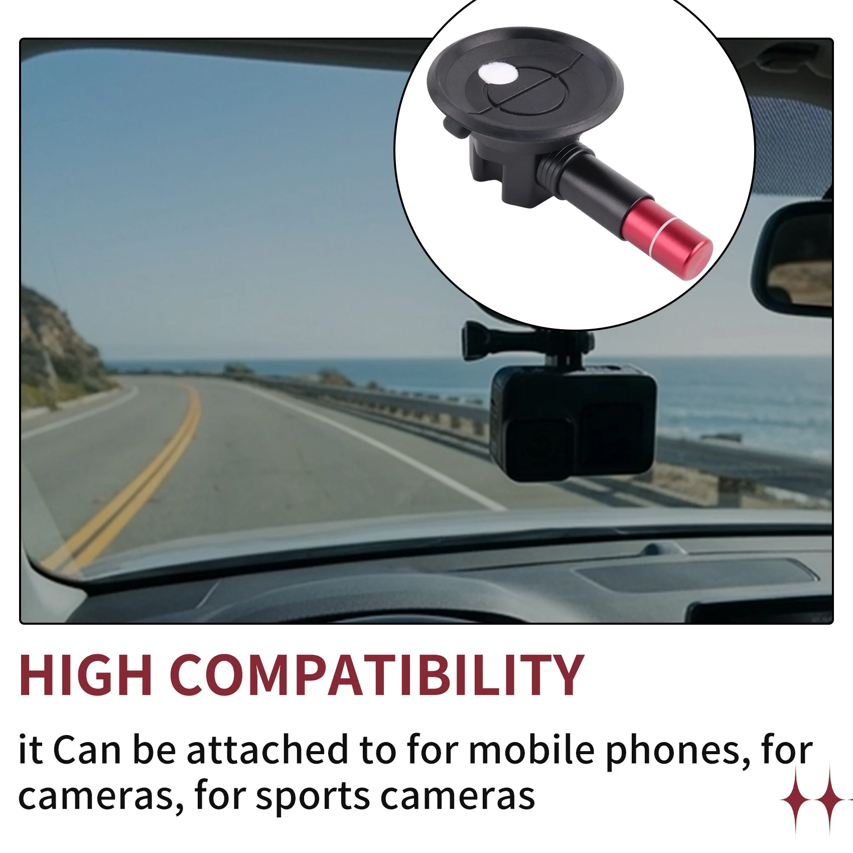 3 Inch Car Photography Suction Cup, First-Person Perspective Car Mount for GoPro Accessories, Aluminum Alloy, Black