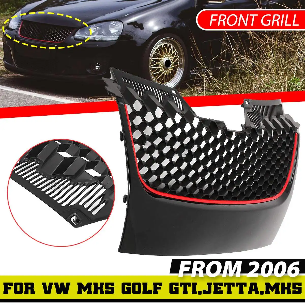 High Quality Car Front Bumper Grill Grille Replacement For VW MK5 For Golf For Jetta GTI GT R-Line Sport 2006-2018 Racing Grills