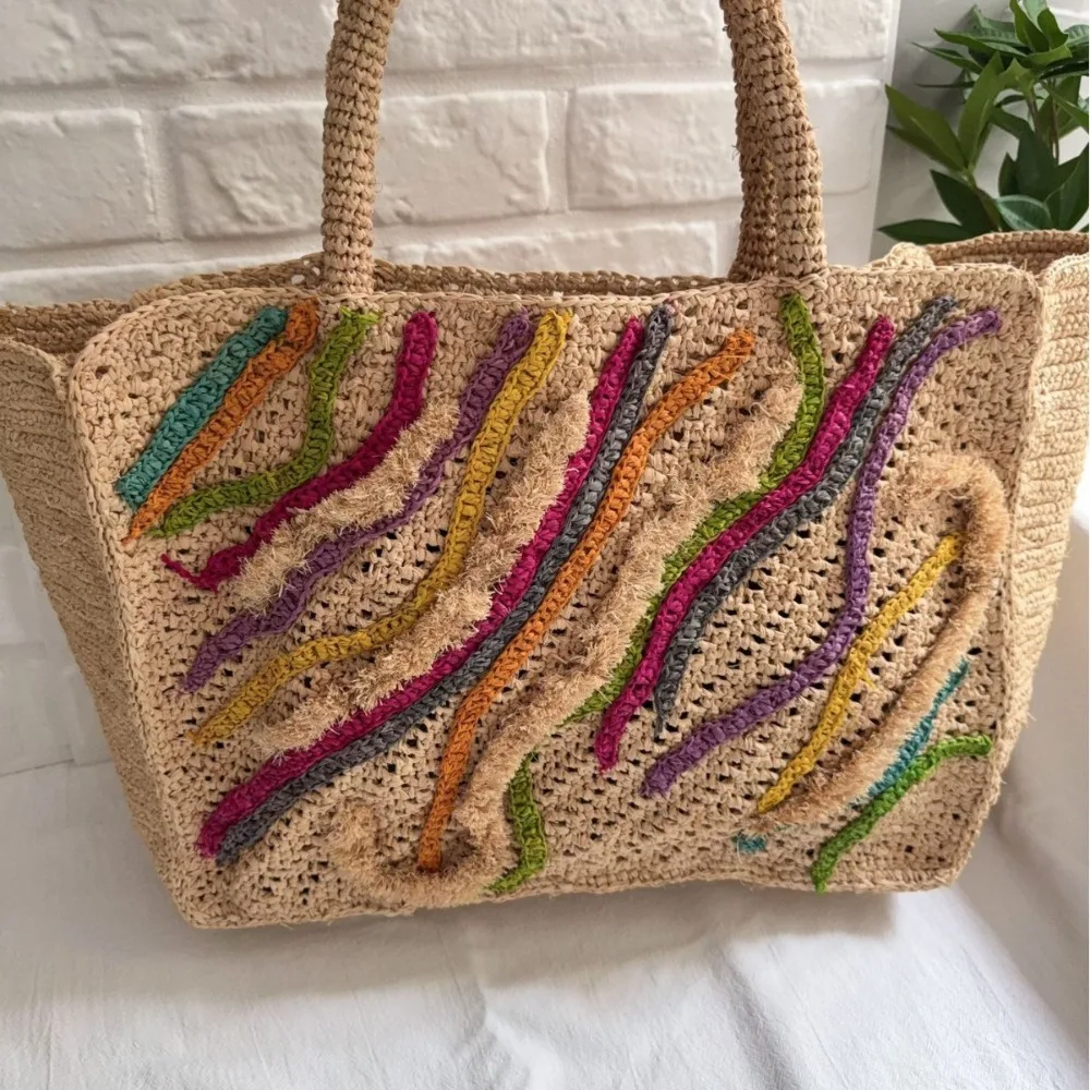 

Summer Color Striped Raffia Shoulder Bag New Women's Vacation Seaside Beach Leisure Texture Unique Fashion Simple Casual Daily
