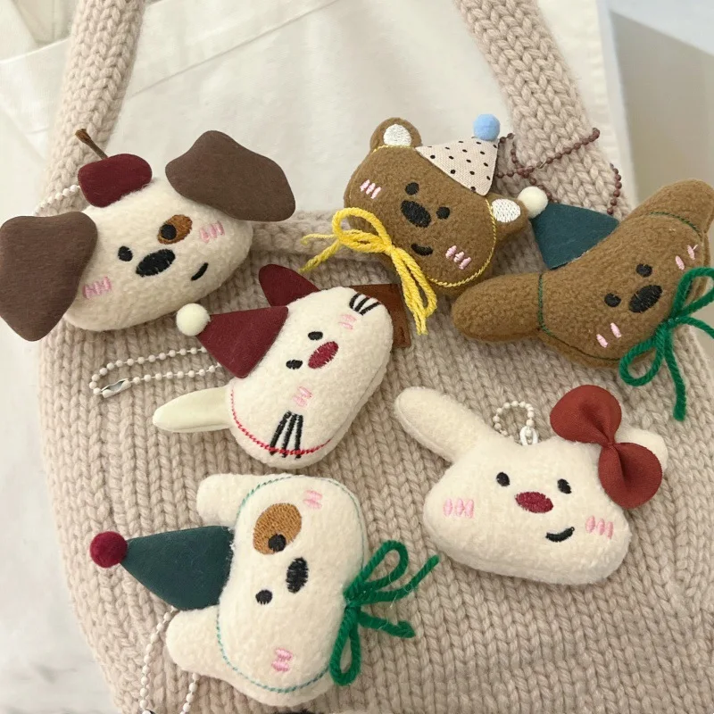 Plush Bear Keychains Kawaii Keychain Cartoon Kitten Dog Rabbit Bag Pendant Wedding Gifts for Boys Girls Women Party Favors