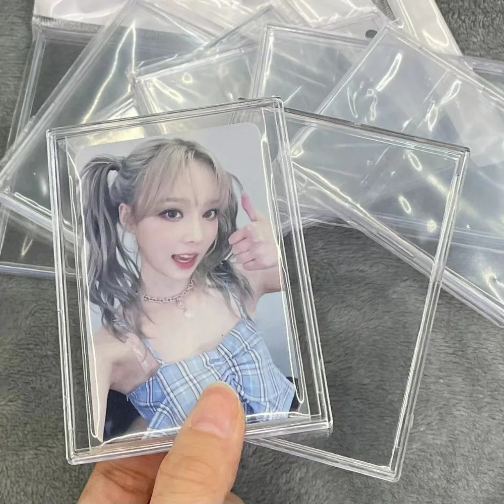 New Transparent Hard Acrylic Case Hard Acrylic Anti-scratch Card Sleeve Snap Type Card Display Stand Kpop Idol Photocard