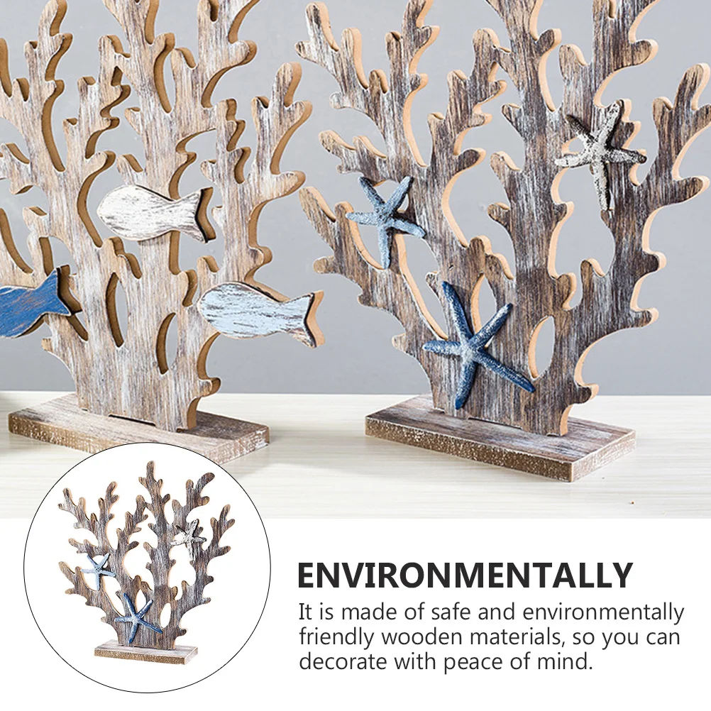 

1Pcs Retro Style Coral Tree Ornament Creative Wooden Home Decor Desktop Ornament Mediterranean Decorative Craft Simulated Marine