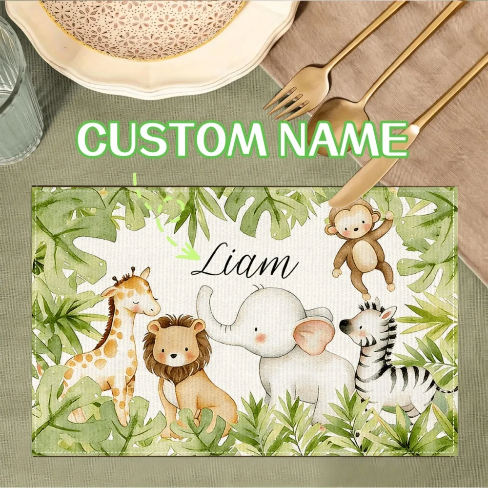 Linen Look Custom Forest Deer Placemat 1/4/6Pcs Personalized Name Number Machine Washable Spring Holiday Dining Table Mat