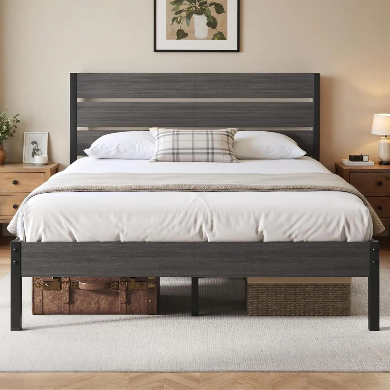 Bed Frame with Headboard and Footboard, Metal Platform Bed Frame with Under Bed Storage, All-Metal Support System, Customized