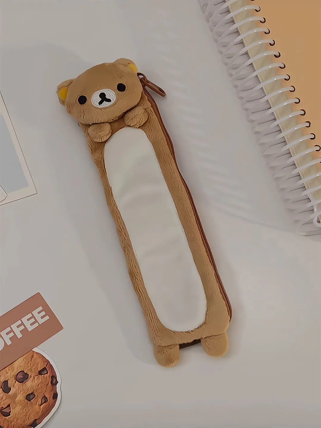 Rilakkuma Korilakkuma Mini Plush Pencil Cases for Girls Kids School Bear Pen Pouch with Elastic Band Container Organizer Bag