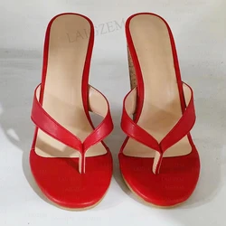 SEIIHEM-zapatos de cuña con punta abierta para mujer, chanclas de piel sintética con aumento de altura, hechos a mano, talla grande 38 43 48