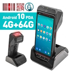 4G64G PDA with 58mm Thermal Printer Android 10 1D 2D Barcode Scanner Reader Rugged Handheld Terminal Wifi NFC Charger Support