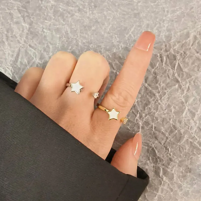 Crystal Rotating Star Moon Knuckle Ring for Girls Luxury Anti-Stress Fidget Spinner Ring Anxiety Relief Fashion Jewelry Anillo