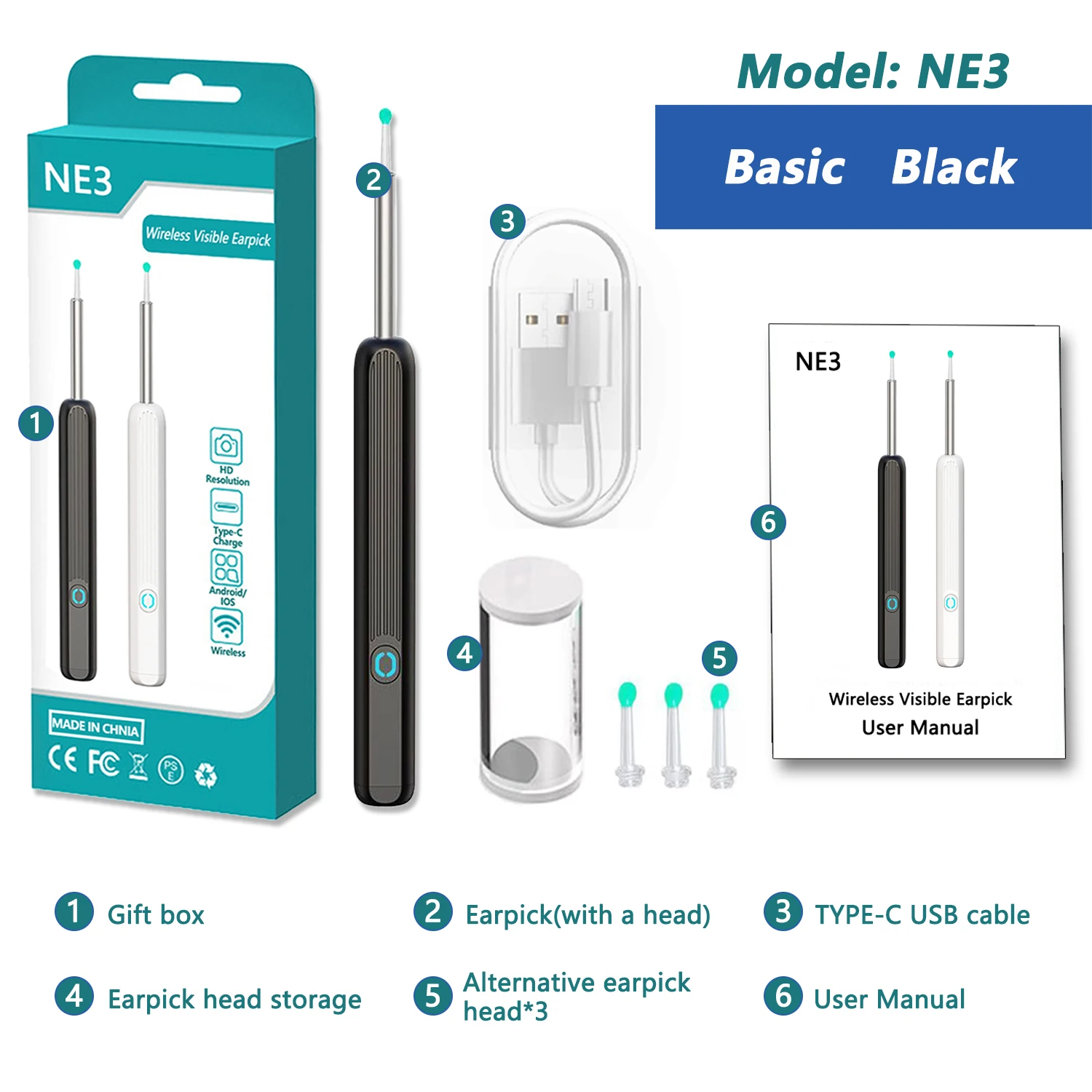 Slimme visuele oorreiniger HD Oorstokken Otoscoop USB C Opladen Endoscoop Wax Removal Tool Earpick MIni Camera Gezondheidszorgset
