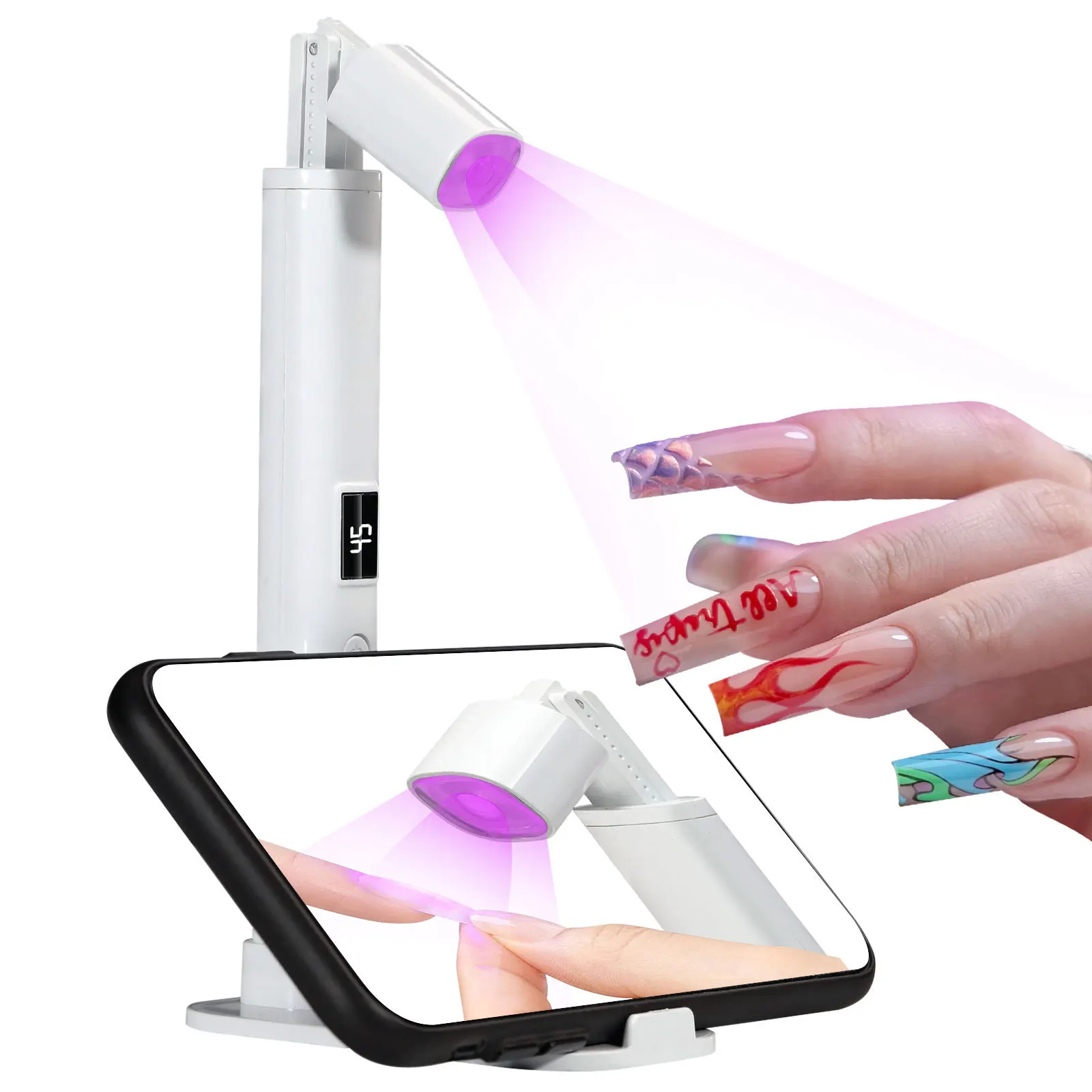 Mini Nail Art Lamp With Bracket USB Rechargeable Portable Extendable Battery Storage Quick-Drying Handheld UV Light For Gel Nail