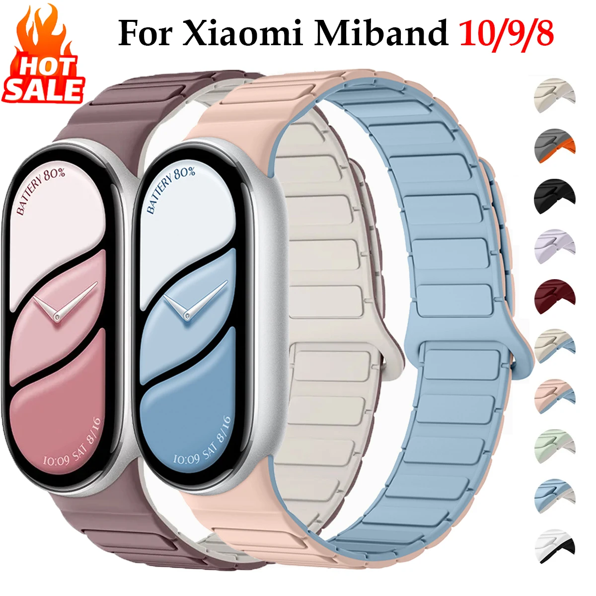 Bracelets en silicone souple pour Xiaomi Miband 10 9 8, bracelet de remplacement sport magnétique pour montre connectée, bracelet Correa pour Mi Band 10 NFC