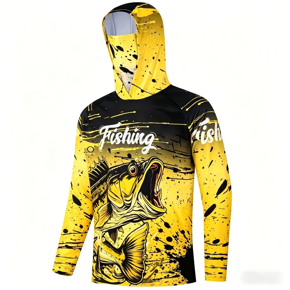 European and American Men's Summer Letter Printed Micro Elastic Breathable Fishing Suit Long Sleeved T-Shirt Outdoor Casual Top