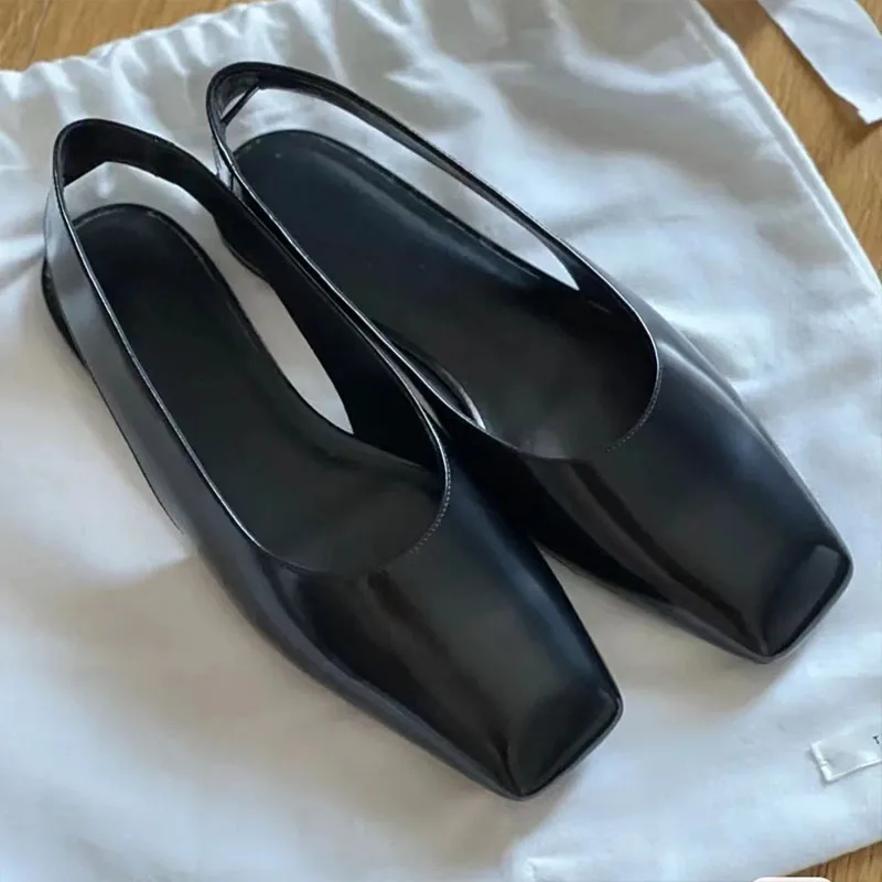 

2025 High Quality Muller Shoes Elegant Square Toe Shallow Mouth Leather Flats With Shoes Casual Single Shoes Female
