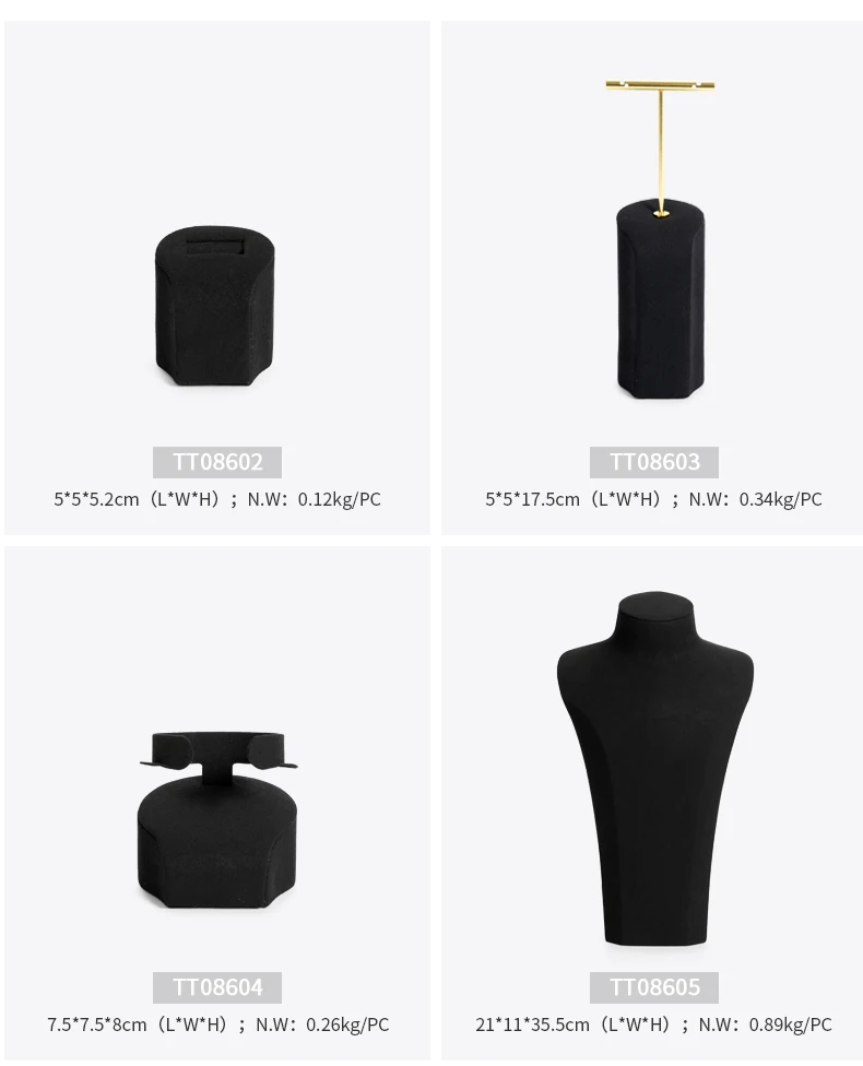 Oirlv Schwarzes Mikrofaser-Schmuck-Display-Set mit Metallständer für Halsketten, Ohrringe, Armreifen und Ringe – Detail 6