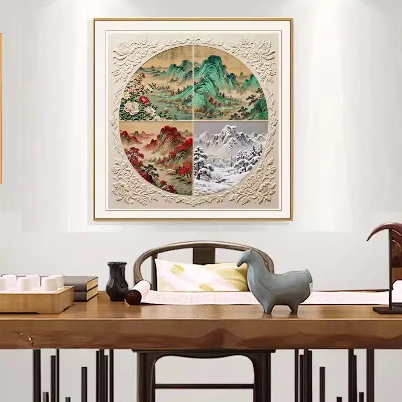 

9CT 11ct 63x63cm Four Seasons Mountains Embroidery DIY Printed Kits Cross Stitch Thread Needlework With needles threads