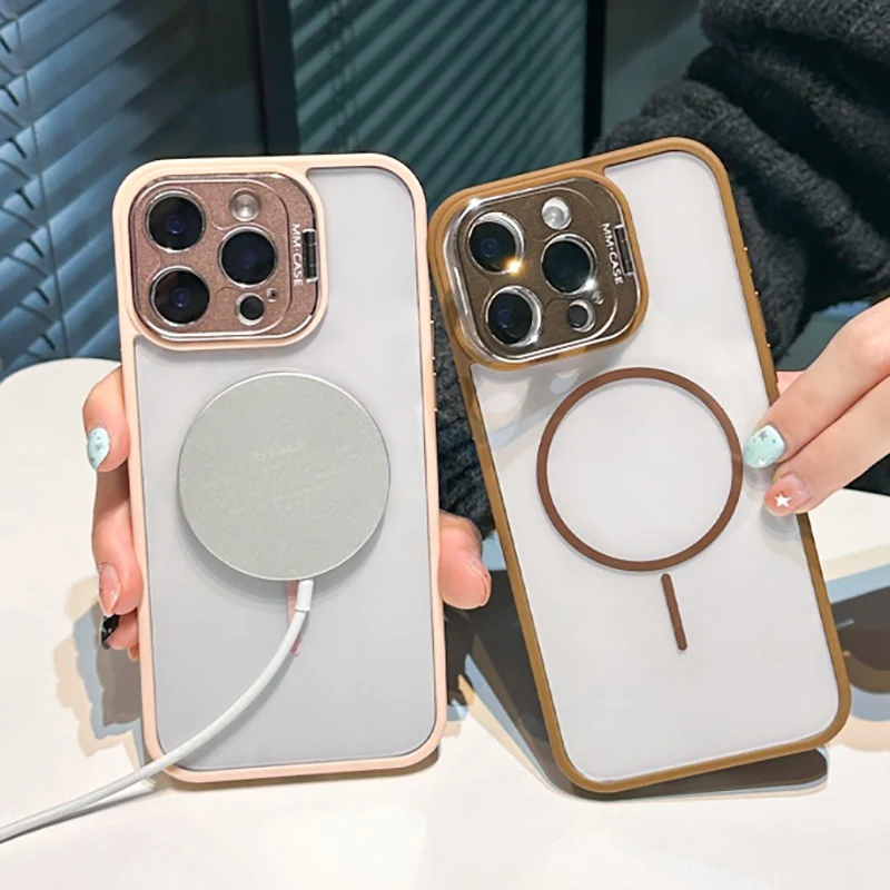 Fundas de teléfono Claer con soporte de cámara de Metal de lujo para iPhone 16 11 12 13 15 Pro Max 14 15 16 Plus para funda protectora magnética Magsafe