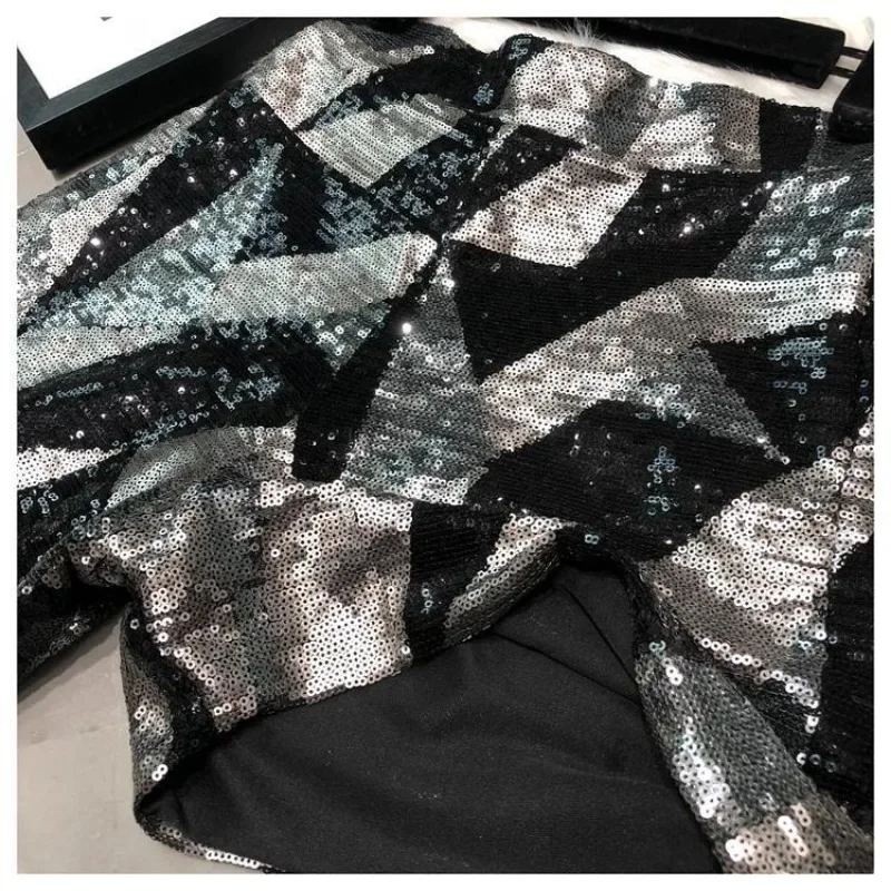 Loose Plus Size Port Style Sparkling Wide Leg Pants Sequined Zipper High-waisted Shorts with Everything Trendy Pants New Shorts