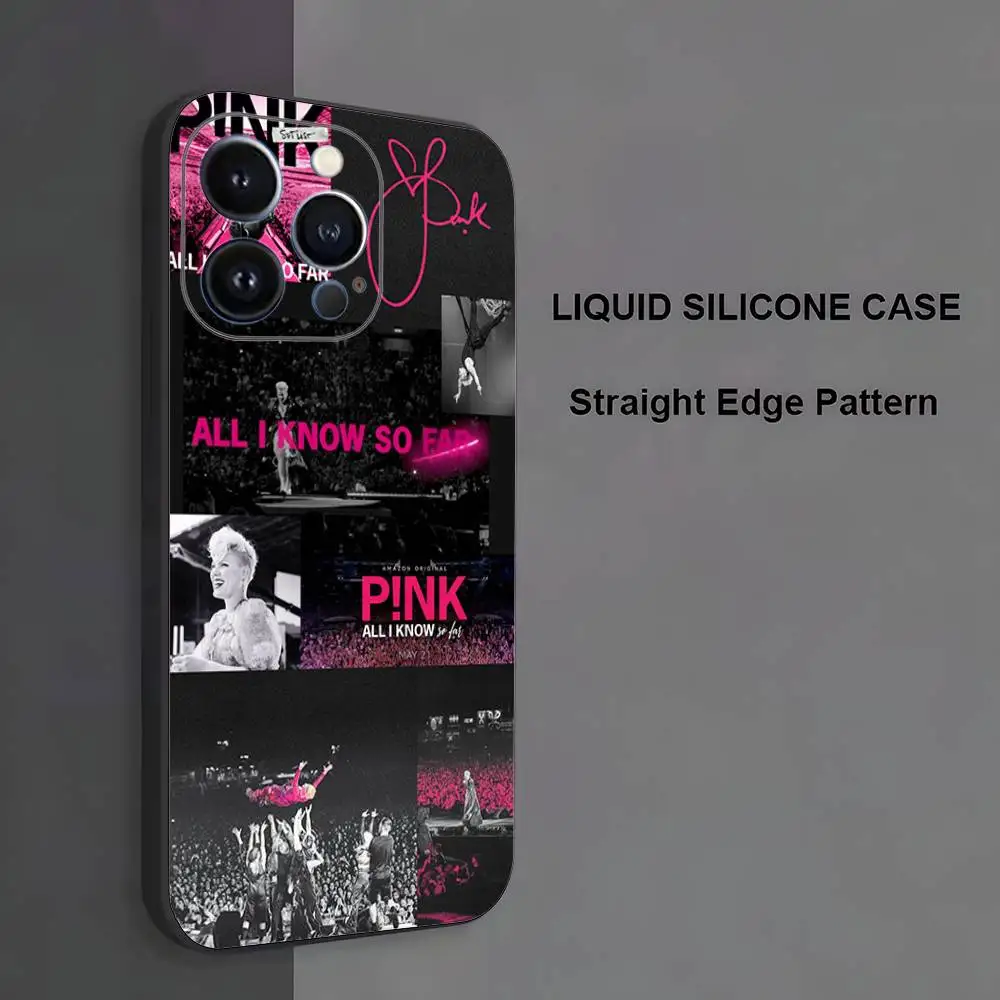 P-P!nk Capa de telefone rosa Alecia Beth para iPhone 17,16,15,14,13,12,11, Pro Max, XS, X, XR, SE, Mini, 8,7, capa preta de silicone macio