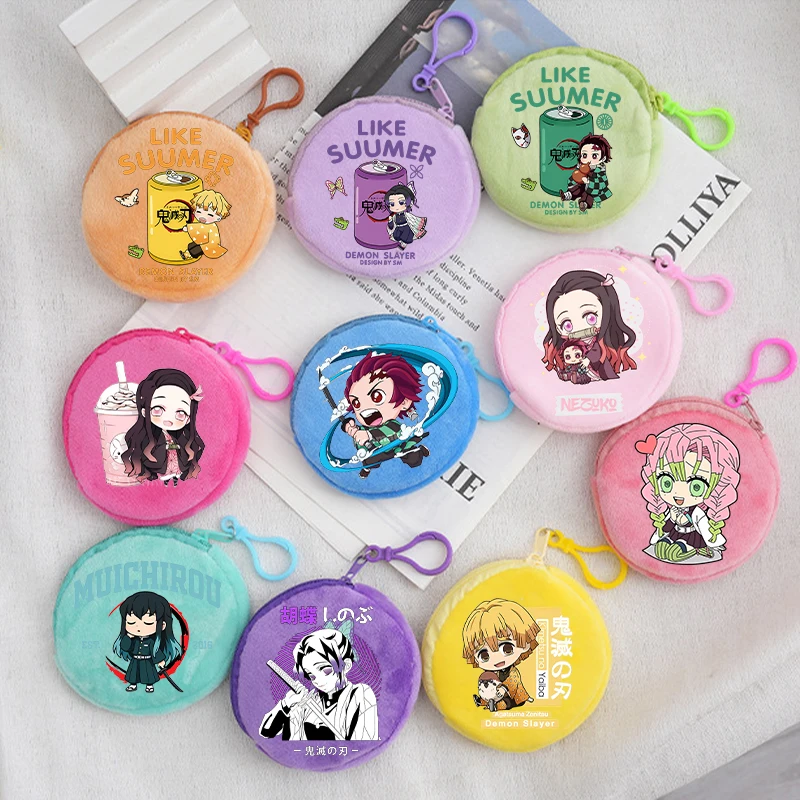 

Demon Slayer Coin Purse Anime Figure Tanjiro Nezuko Giyu Tomioka Wallet Key Earphones Storage Pouch Cute Round Mini Zero Wallet