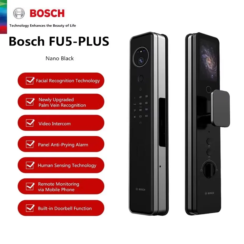 

BOSCH FU5-Plus Smart Lock 3D Facial Recognition Palm Vein Fingerprint Anti-theft Password Door Lock for Home Security Doorlock