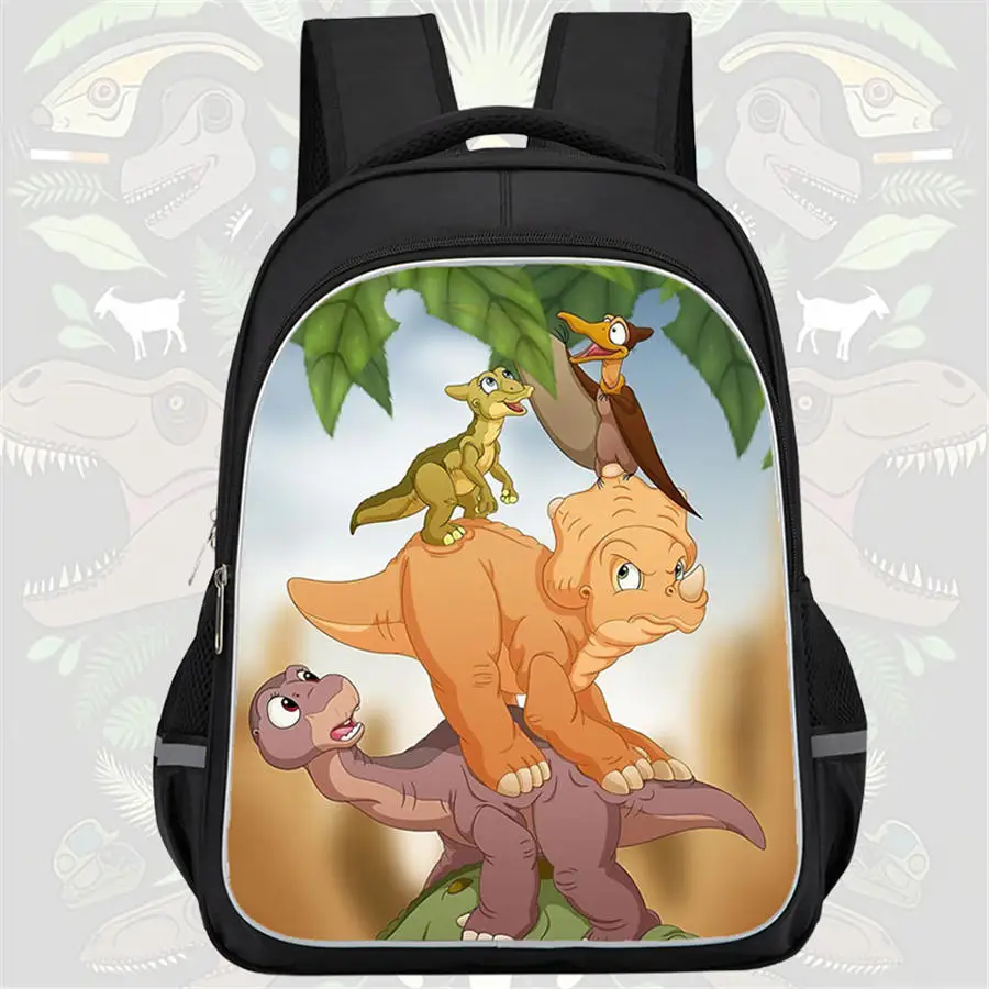 

Два кармана на молнии, дизайн с мультяшными динозаврами, подходит для мальчиков и девочек, прочный детский школьный рюкзак на 16 дюймов.