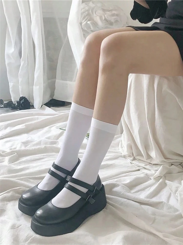 3 Pairs Lolita Style Women Pressure Socks Set Trendy Black White Solid Color Three Types Knee High Socks Ankle Socks Long Socks