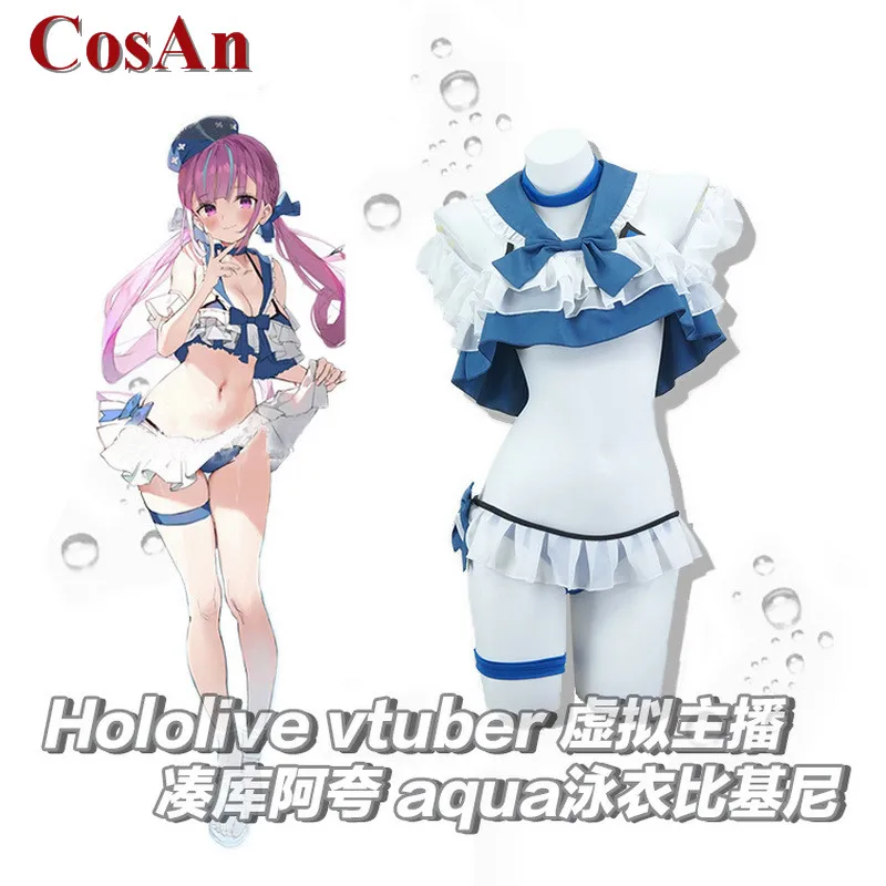 CosAn Anime VTuber Hololive Minato Aqua Cosplay Costume Swimsuit Bikini Female Activity Party Role Play Clothing