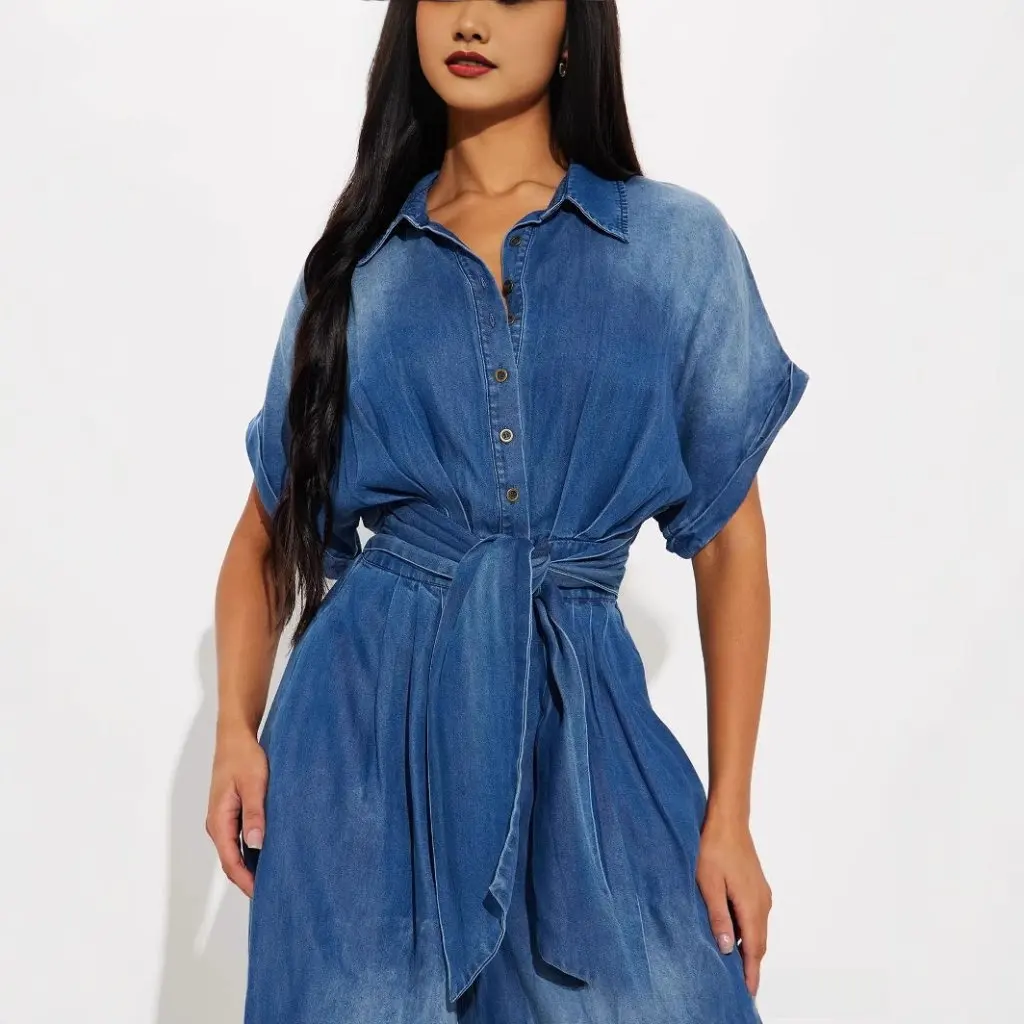 

Women's Summer Fashion Lasel-breasted Lace-up Short-Sleeved Loose Wide-leg Pants European And American Style