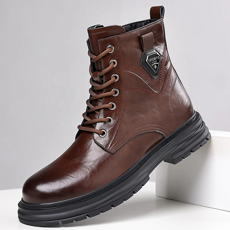High Quality Brand Men\'s Leather Casual Shoes Outdoor Workwear Shoes Thick Soled Wear-resistant Men\'s Motorcycle Boots Handsome