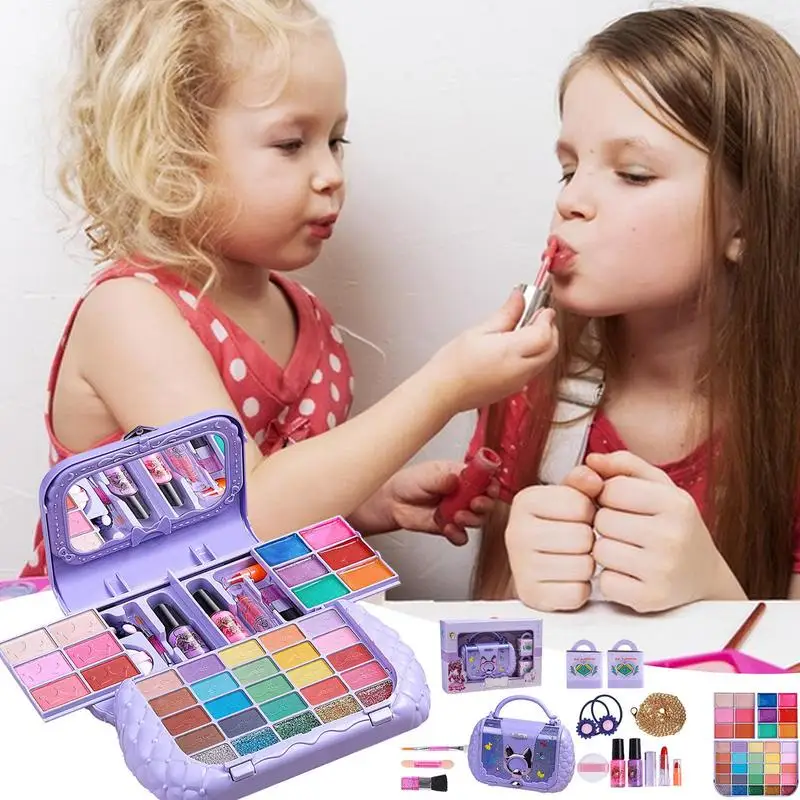 Kids Makeup Kit Washable Makeup Set Princess Pretend Play Cosmetic Set Toys Safe Cosmetic Kit for Girls over 3 Years Old