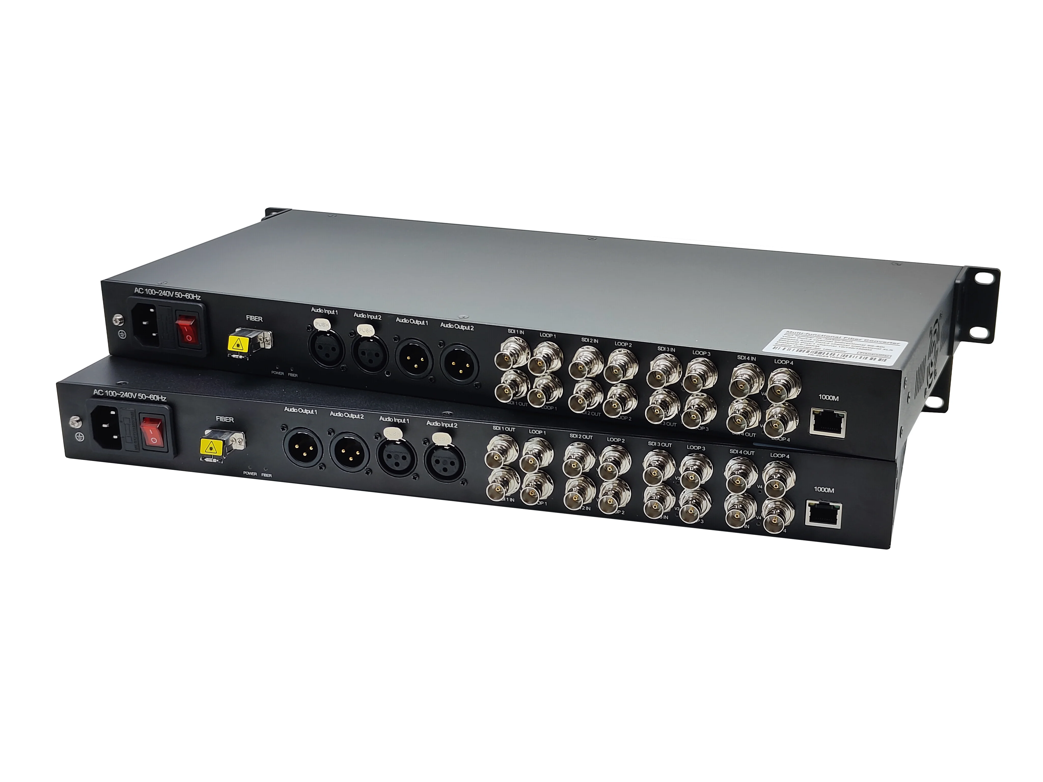 Studio Broadcast 4 Channel Bidirection 3G SDI Video Loop out /XLR audio over Optical Fiber Extender up to 20KM